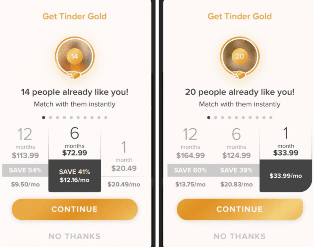 Tinder Gold prices c